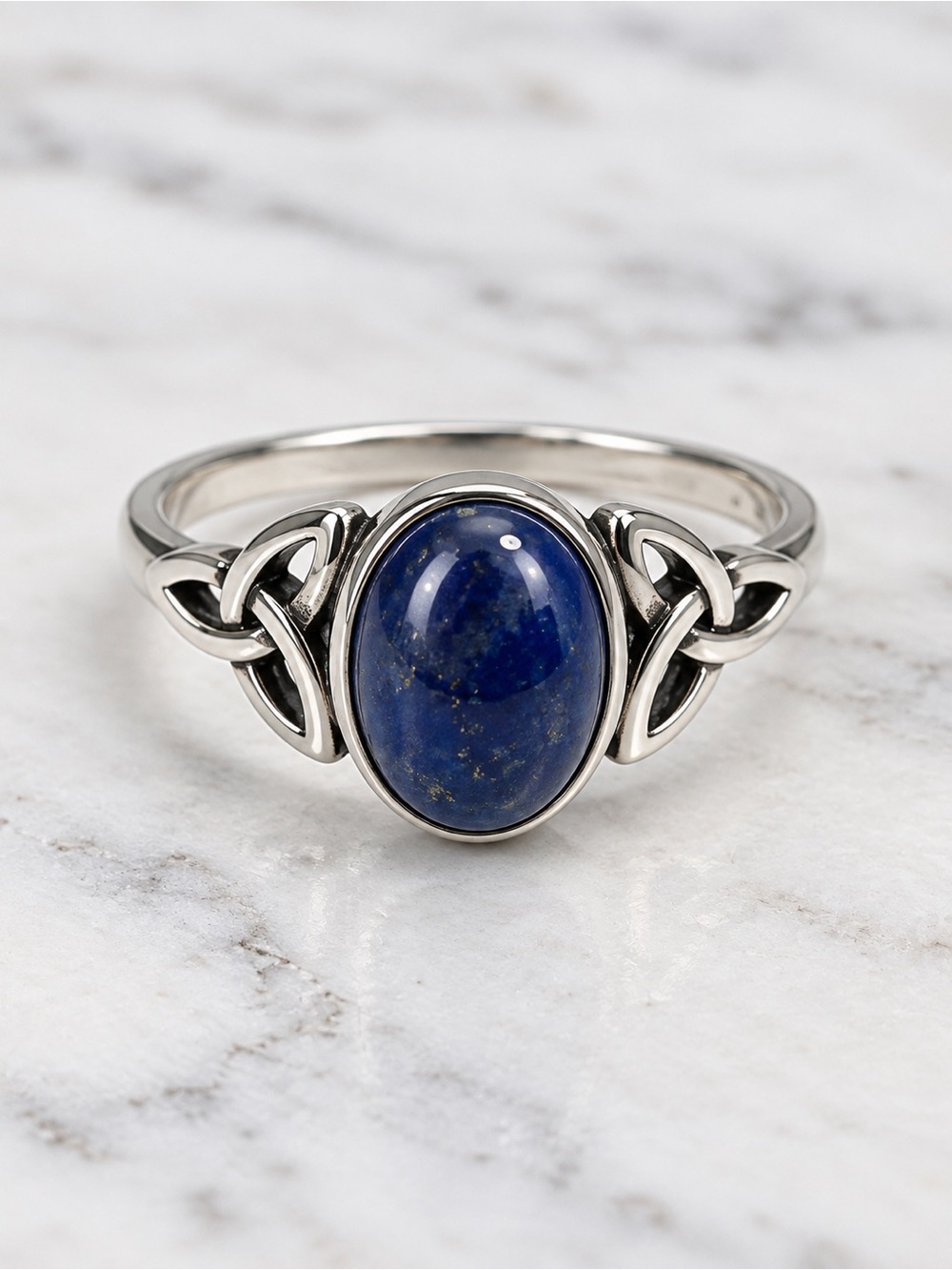 Lapis Lazuli Stone Silver Overlay Celtic Style Ring - Size 10.5